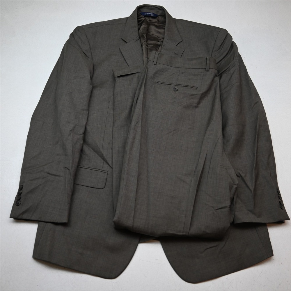 Stafford 46L 38x32 Brown Sharkskin 100% Wool Mens Jacket Pants Suit